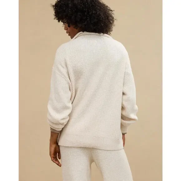 Aerie Beige Cozy Up Oversized Waffle Knit Button Sweater- Size XXL - Picture 4 of 9